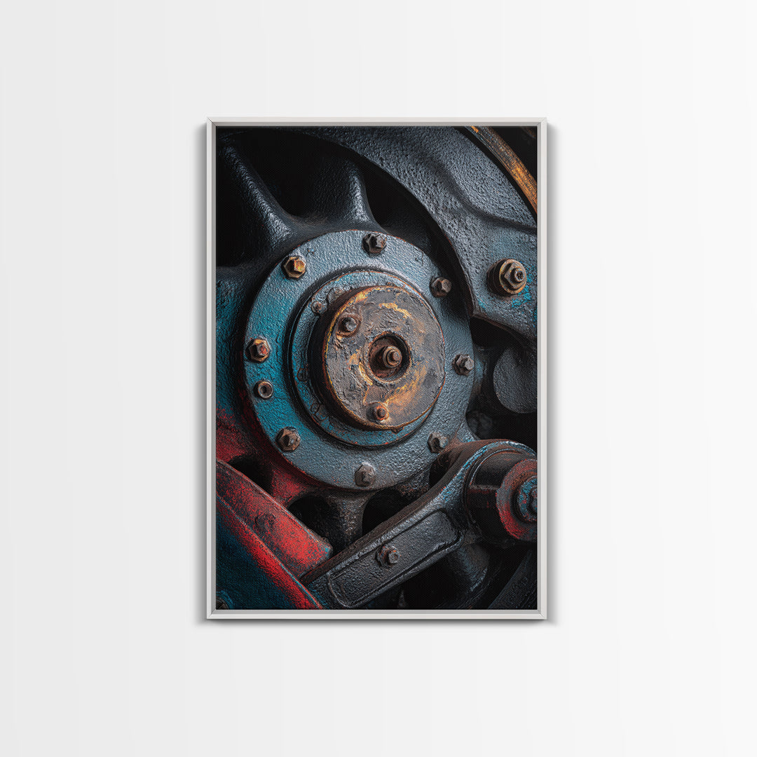 Steam Locomotive Wheel Closeup Canvas Print, Industrial Art, Black and White Wall Art, Living Room Decor, Abstract Art, Foundry, IND-2x3-62