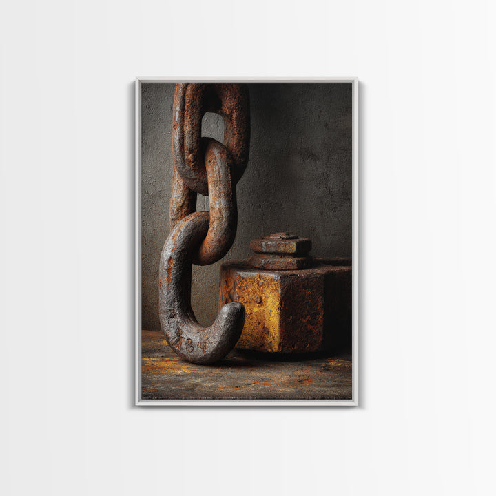 Chain and Hook Still Life Canvas Print, Industrial Art, Abstract Wall Art, Living Room Decor, Oil Painting, Foundry, IND-2x3-72