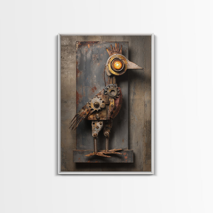 Mechanical Bird Made from Gears Framed Canvas Print, Industrial Art, Texas Art, Living Room Decor, Fine Art, Foundry, IND-2x3-75
