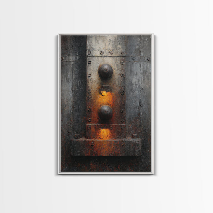 Riveted Metal Panel Texture Study Framed Canvas Print, Industrial Art, Printable Art, Living Room Decor, Fine Art, Foundry, IND-2x3-78