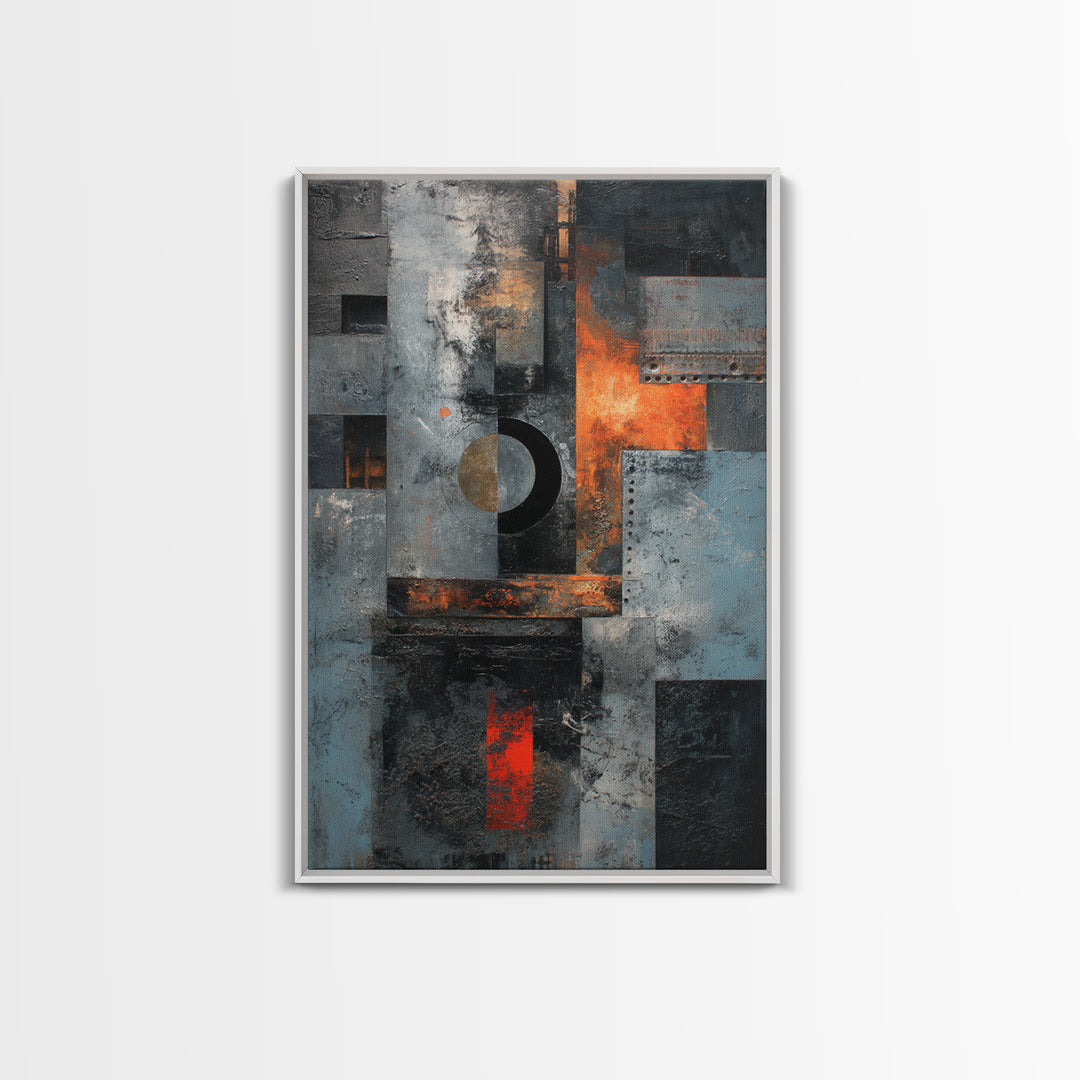 Abstract Smoke and Steel Shapes Framed Canvas Print, Industrial Art, Luxury Decor, Living Room Decor, Abstract Art, Foundry, IND-2x3-8