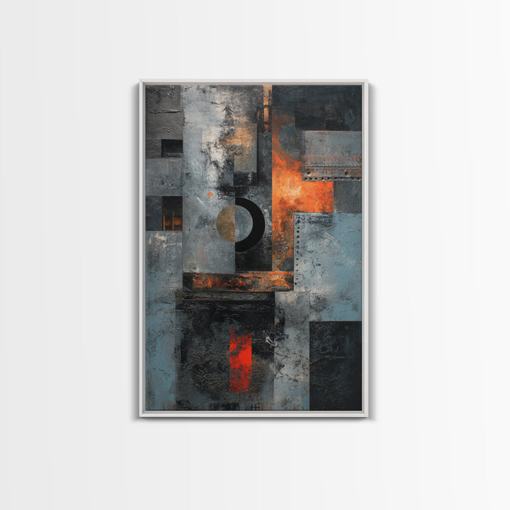 Abstract Smoke and Steel Shapes Framed Canvas Print, Industrial Art, Luxury Decor, Living Room Decor, Abstract Art, Foundry, IND-2x3-8