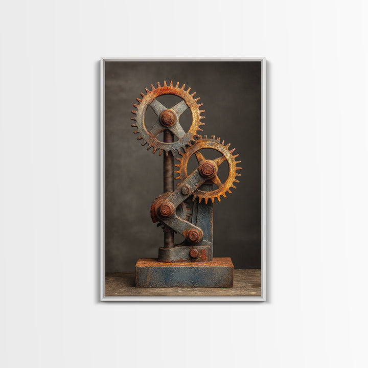 Rusted Gears Arranged as Sculptural Still Life Canvas Print, Industrial Art, Black and White Art, Living Room Decor, Foundry, IND-2x3-81