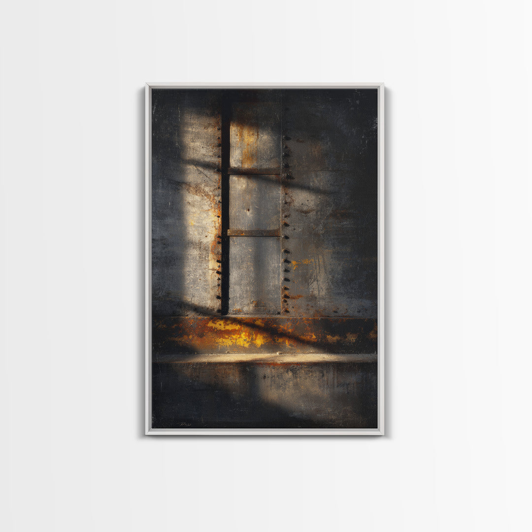 Old Factory Window Canvas Print, Industrial Art, Abstract Wall Art, Living Room Decor, Fine Art, Foundry, Black and White Art, IND-2x3-82
