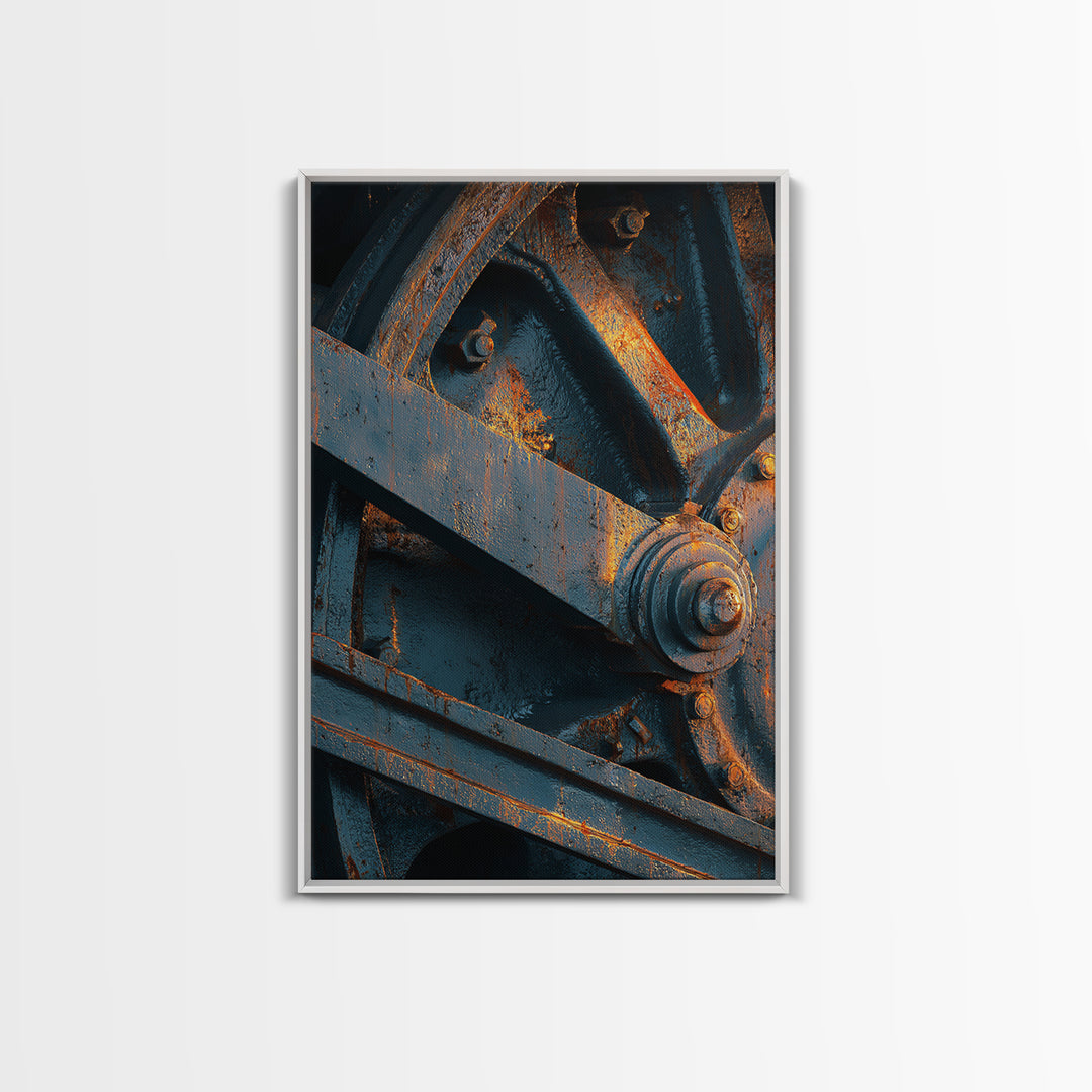 Steam Locomotive Wheel Closeup Canvas Print, Industrial Art, Black and White Wall Art, Living Room Decor, Abstract Art, Foundry, IND-2x3-86