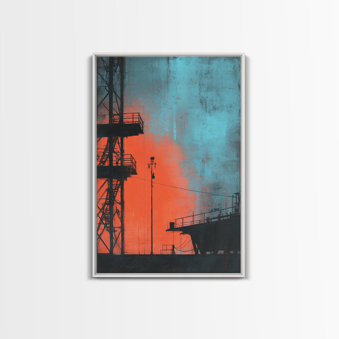 Warehouse Crane Silhouette Framed Canvas Print, Industrial Art, Room Decor, Living Room Decor, Fine Art, Foundry, Printables, IND-2x3-87