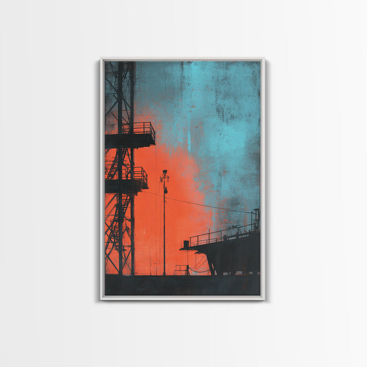 Warehouse Crane Silhouette Framed Canvas Print, Industrial Art, Room Decor, Living Room Decor, Fine Art, Foundry, Printables, IND-2x3-87