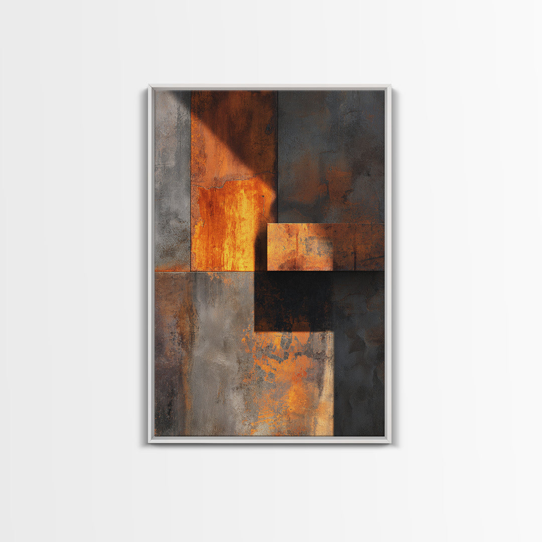 Rust Orange and Charcoal Geometric Abstraction Canvas Print, Industrial Art, Abstract Painting, Living Room Decor, Foundry, IND-2x3-94