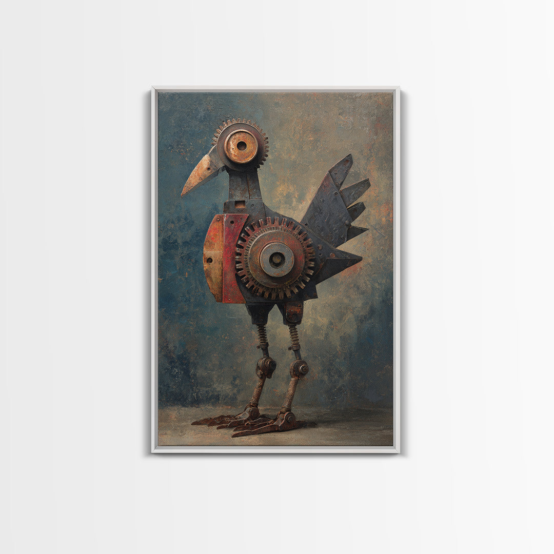 Mechanical Bird Made from Gears Canvas Print, Industrial Art, Boho Decor, Living Room Decor, Fine Art, Foundry, Digital Prints, IND-2x3-99