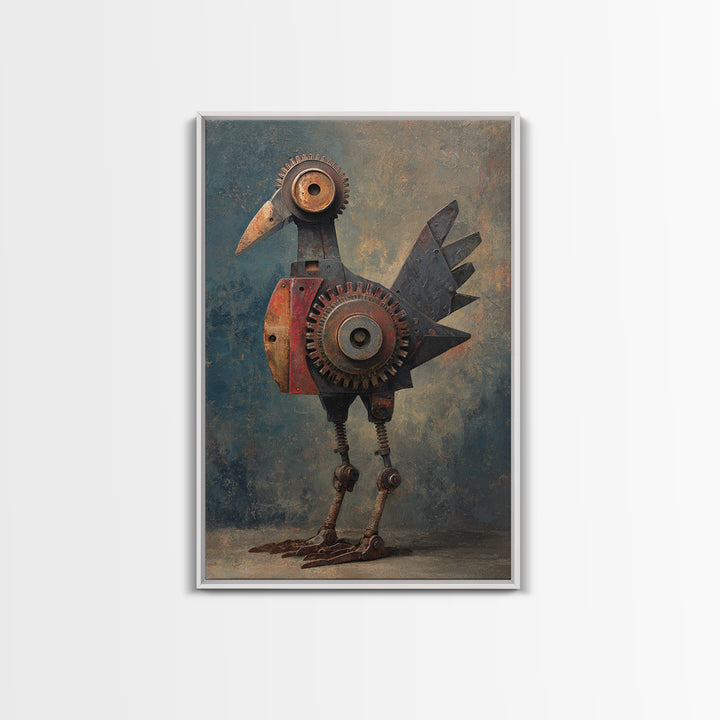Mechanical Bird Made from Gears Canvas Print, Industrial Art, Boho Decor, Living Room Decor, Fine Art, Foundry, Digital Prints, IND-2x3-99