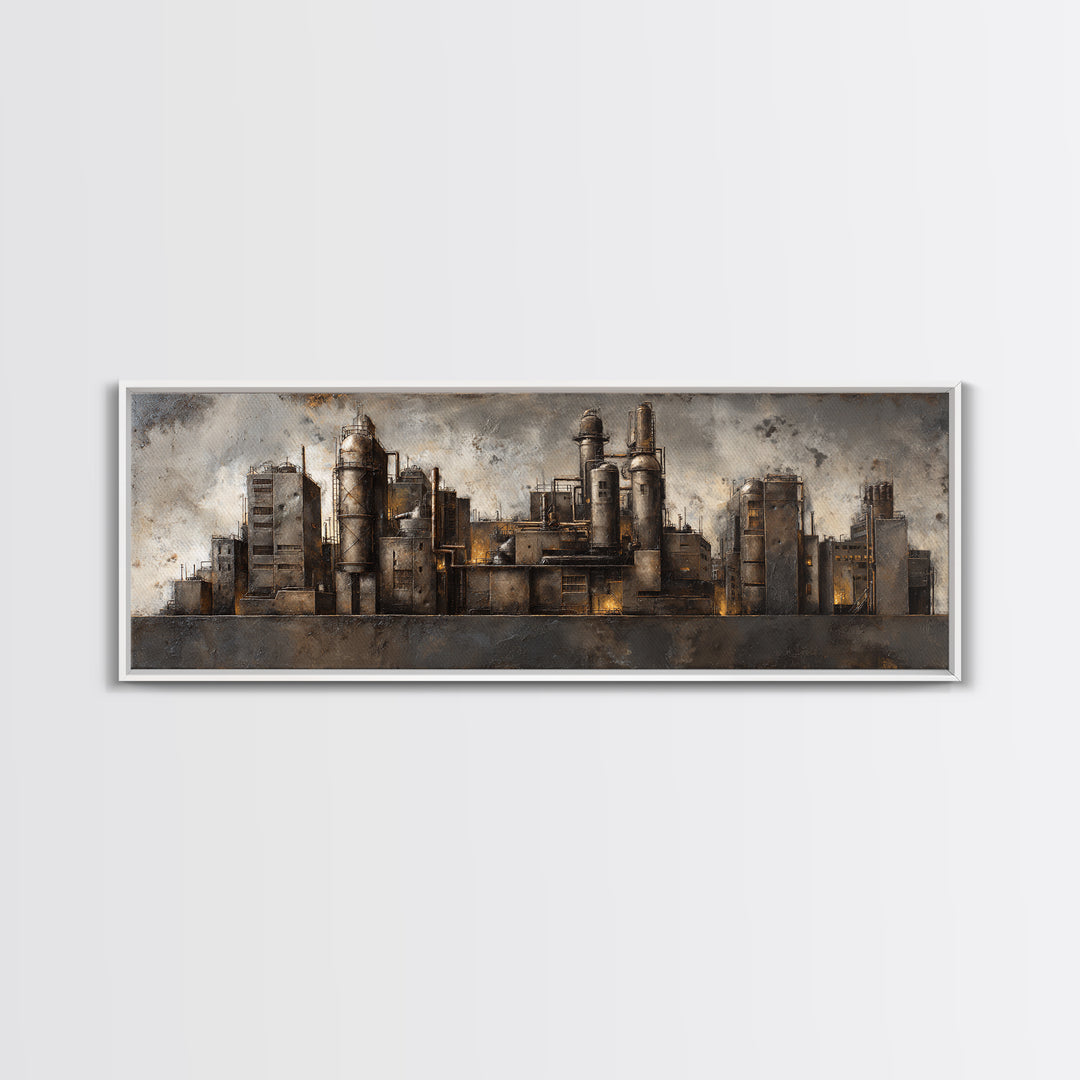 Industrial City Skyline Canvas Print, Industrial Art, Digital Prints, Living Room Decor, Fine Art, Foundry, Metal Art, IND-3x1-100