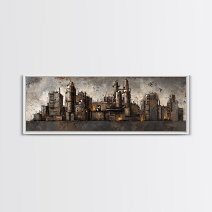 Industrial City Skyline Canvas Print, Industrial Art, Digital Prints, Living Room Decor, Fine Art, Foundry, Metal Art, IND-3x1-100