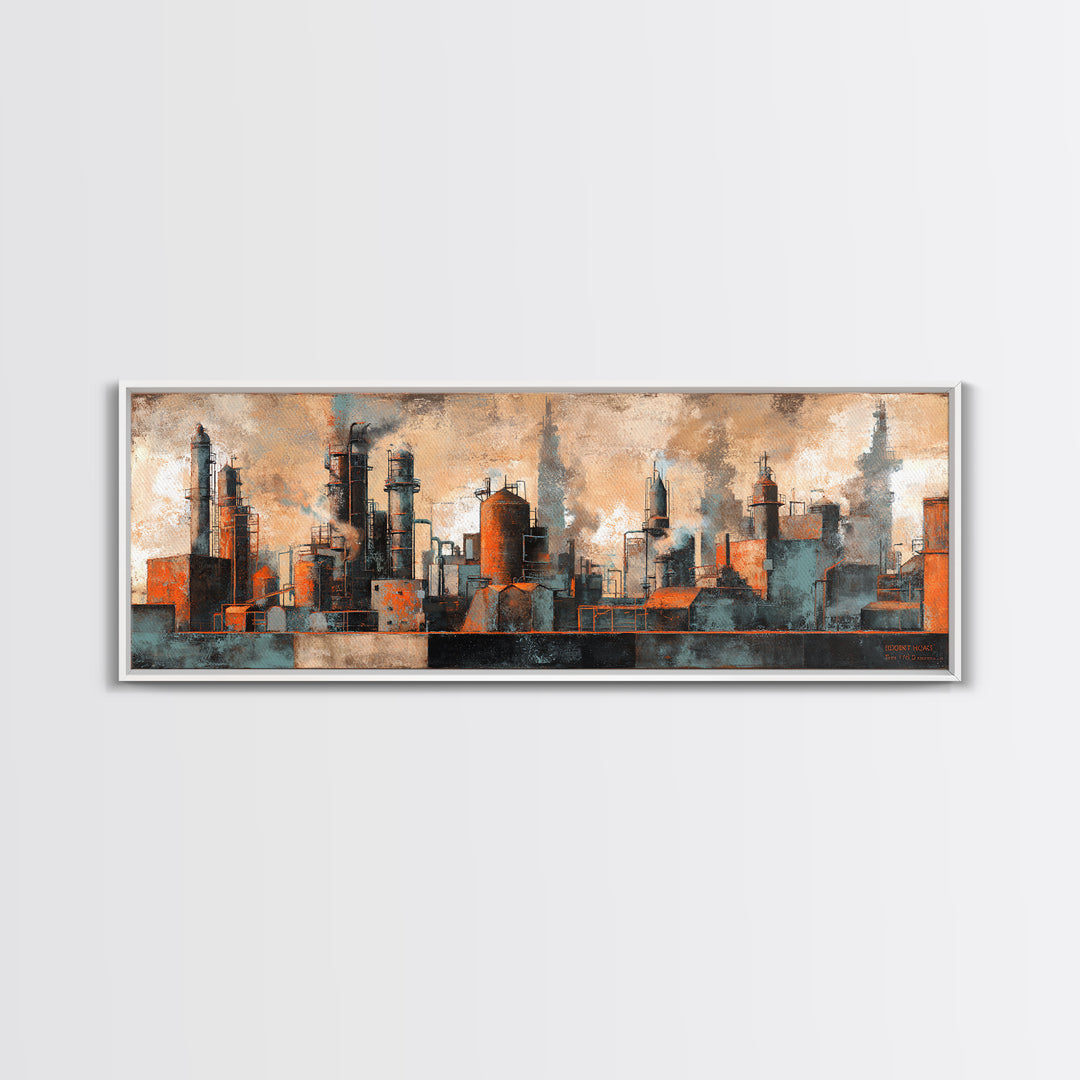 Industrial City Skyline Canvas Print, Industrial Art, Rustic Home Decor, Living Room Decor, Abstract Art, Foundry, IND-3x1-4