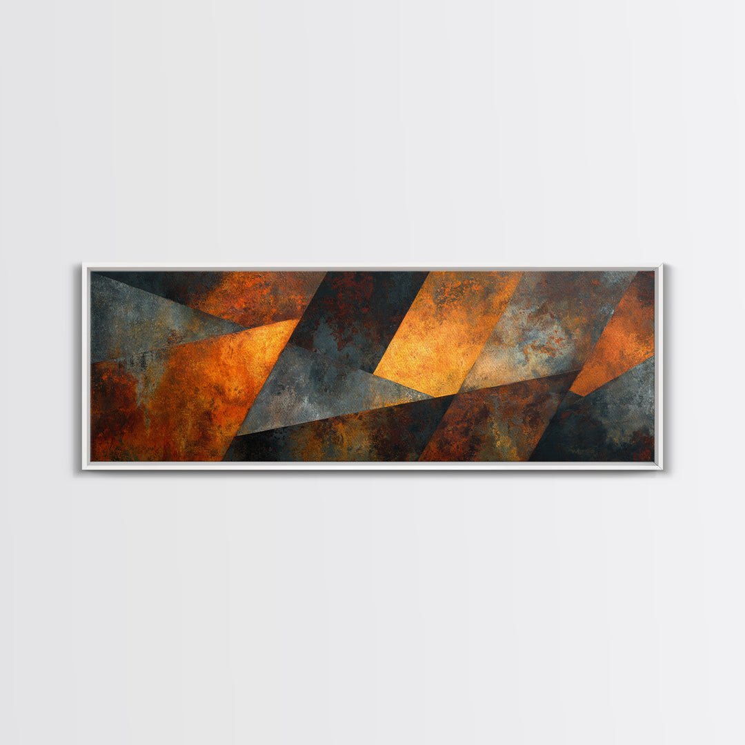 Rust Orange and Charcoal Geometric Abstraction Canvas Print, Industrial Art, Modern Decor, Living Room Decor, Abstract Art, IND-3x1-54