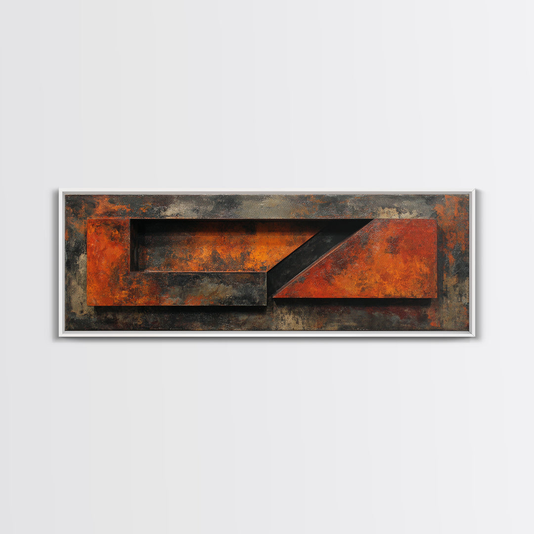 Rust Orange and Charcoal Geometric Abstraction Canvas Print, Industrial Art, Black and White Art, Living Room Decor, Foundry, IND-3x1-6