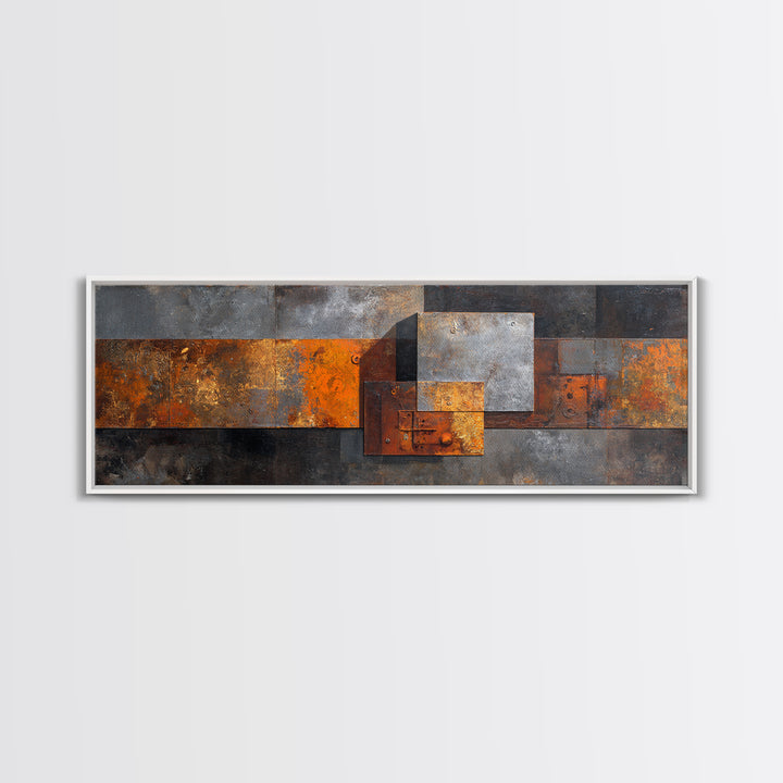 Rust Orange and Charcoal Geometric Abstraction Canvas Print, Industrial Art, Abstract Art, Living Room Decor, Fine Art, Foundry, IND-3x1-78