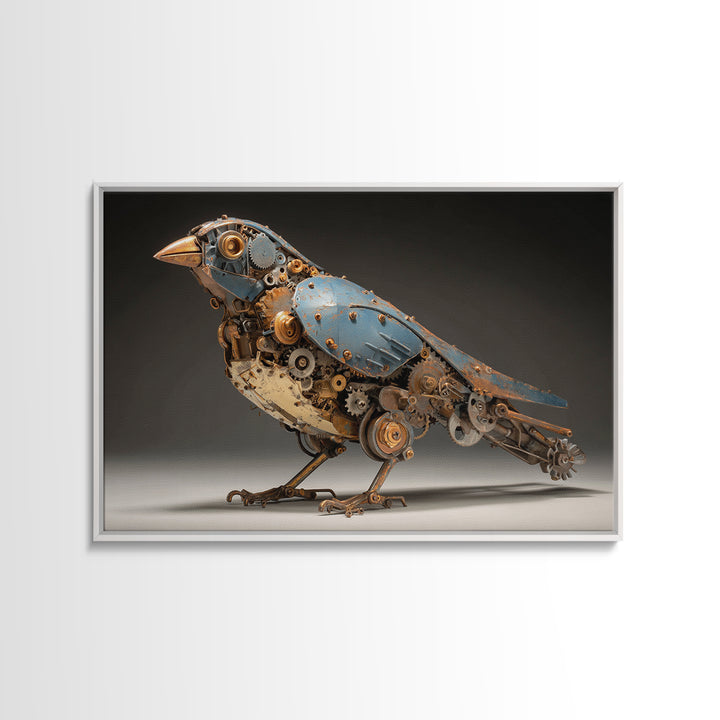 Mechanical Bird Made from Gears Framed Canvas Print, Industrial Art, Luxury Decor, Living Room Decor, Fine Art, Foundry, IND-3x2-23