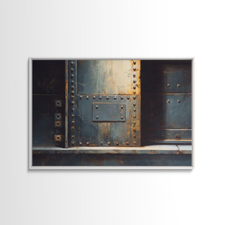 Riveted Metal Panel Texture Study Canvas Print, Industrial Art, Dining Room Wall Art, Living Room Decor, Watercolor Art, IND-3x2-26