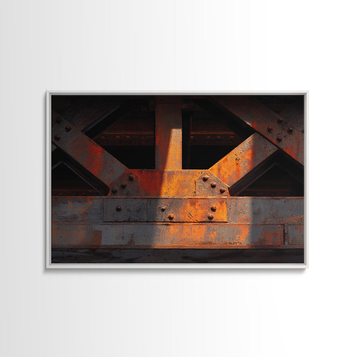Steel Bridge Truss Framed Canvas Print, Industrial Art, Art, Living Room Decor, Foundry, Printable Art, Abstract Wall Art, IND-3x2-31