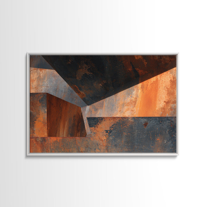Rust Orange and Charcoal Geometric Abstraction Canvas Print, Industrial Art, Steampunk Decor, Living Room Decor, Abstract Art, IND-3x2-42