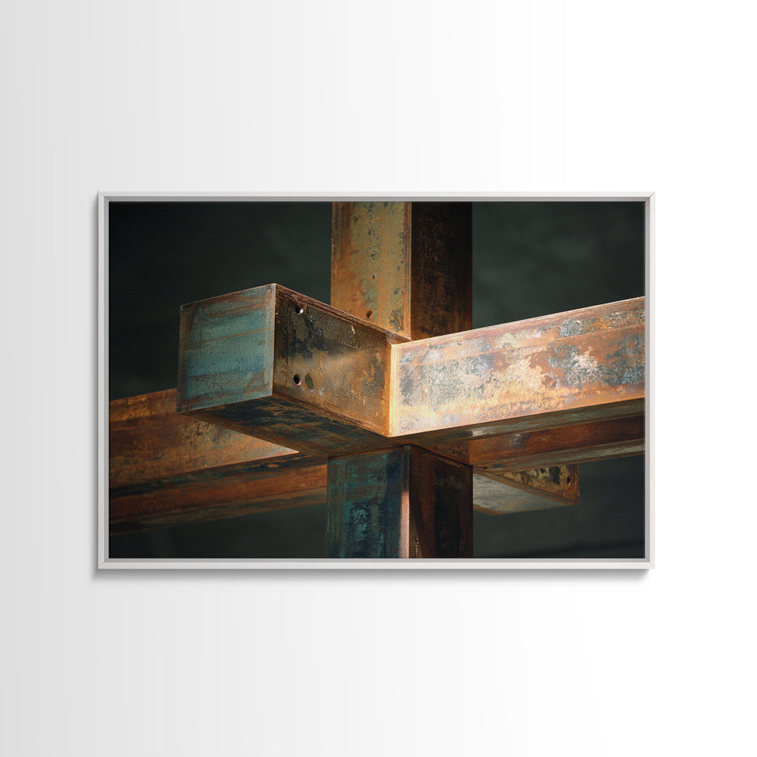 Steel Beams Crossing Like Abstract Lines Framed Canvas Print, Industrial Art, Room Decor, Living Room Decor, Fine Art, Foundry, IND-3x2-45