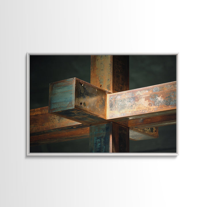 Steel Beams Crossing Like Abstract Lines Framed Canvas Print, Industrial Art, Room Decor, Living Room Decor, Fine Art, Foundry, IND-3x2-45