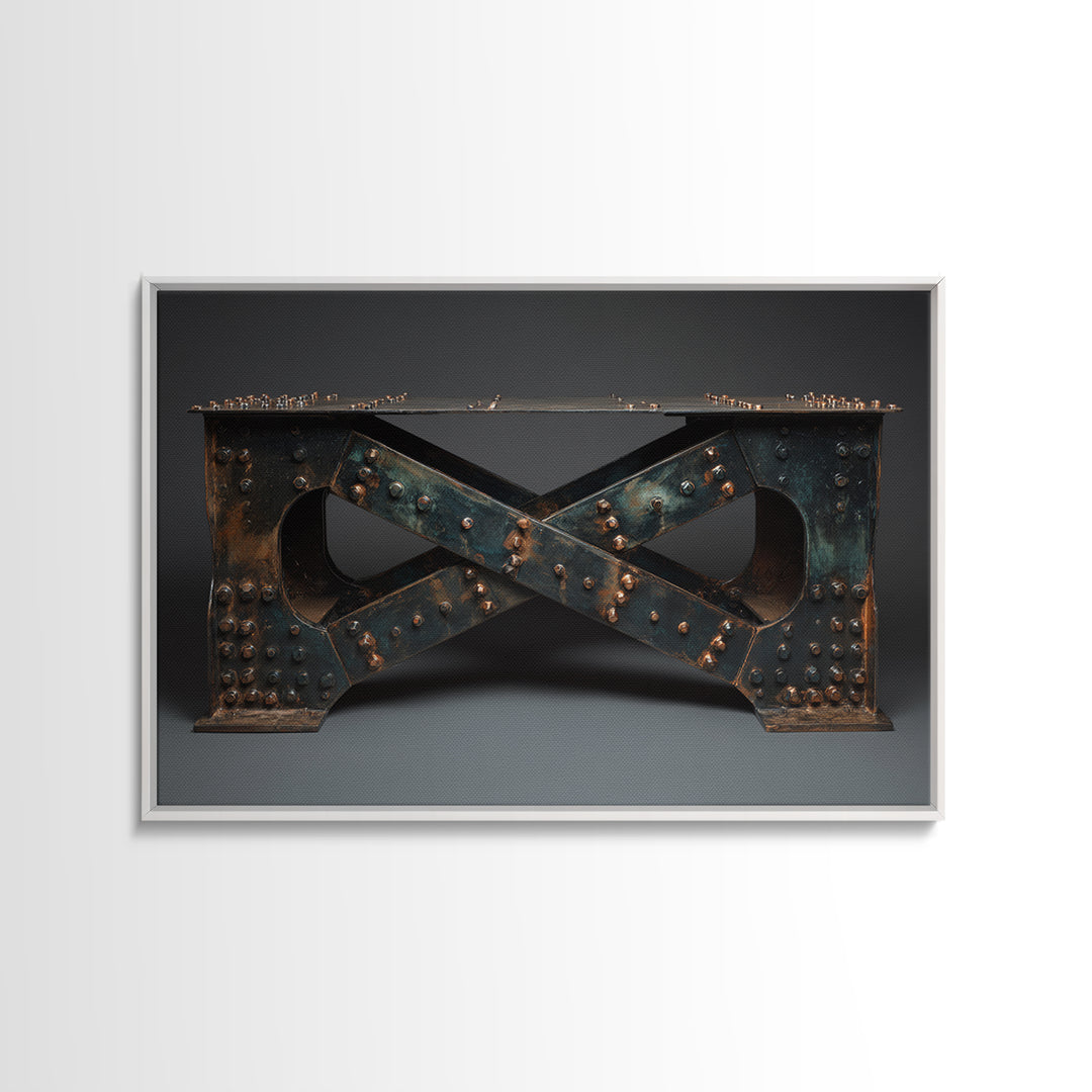 Steel Bridge Truss Framed Canvas Print, Industrial Art, Bauhaus Poster, Living Room Decor, Oil Painting, Foundry, IND-3x2-55