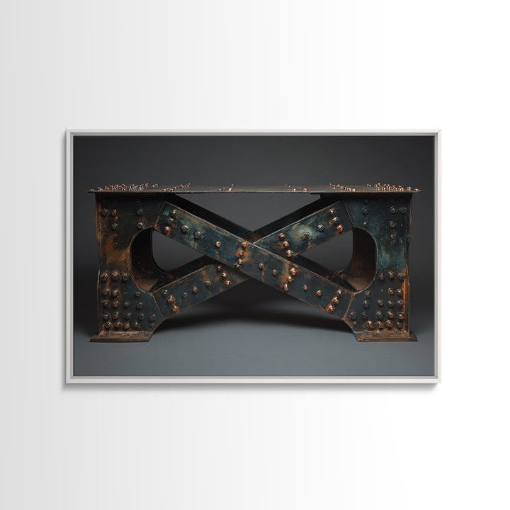 Steel Bridge Truss Framed Canvas Print, Industrial Art, Bauhaus Poster, Living Room Decor, Oil Painting, Foundry, IND-3x2-55