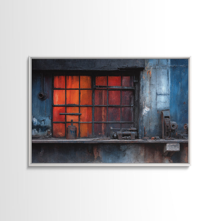 Old Factory Window Framed Canvas Print, Industrial Art, Large Art, Living Room Decor, Fine Art, Foundry, Statement Artwork, IND-3x2-6