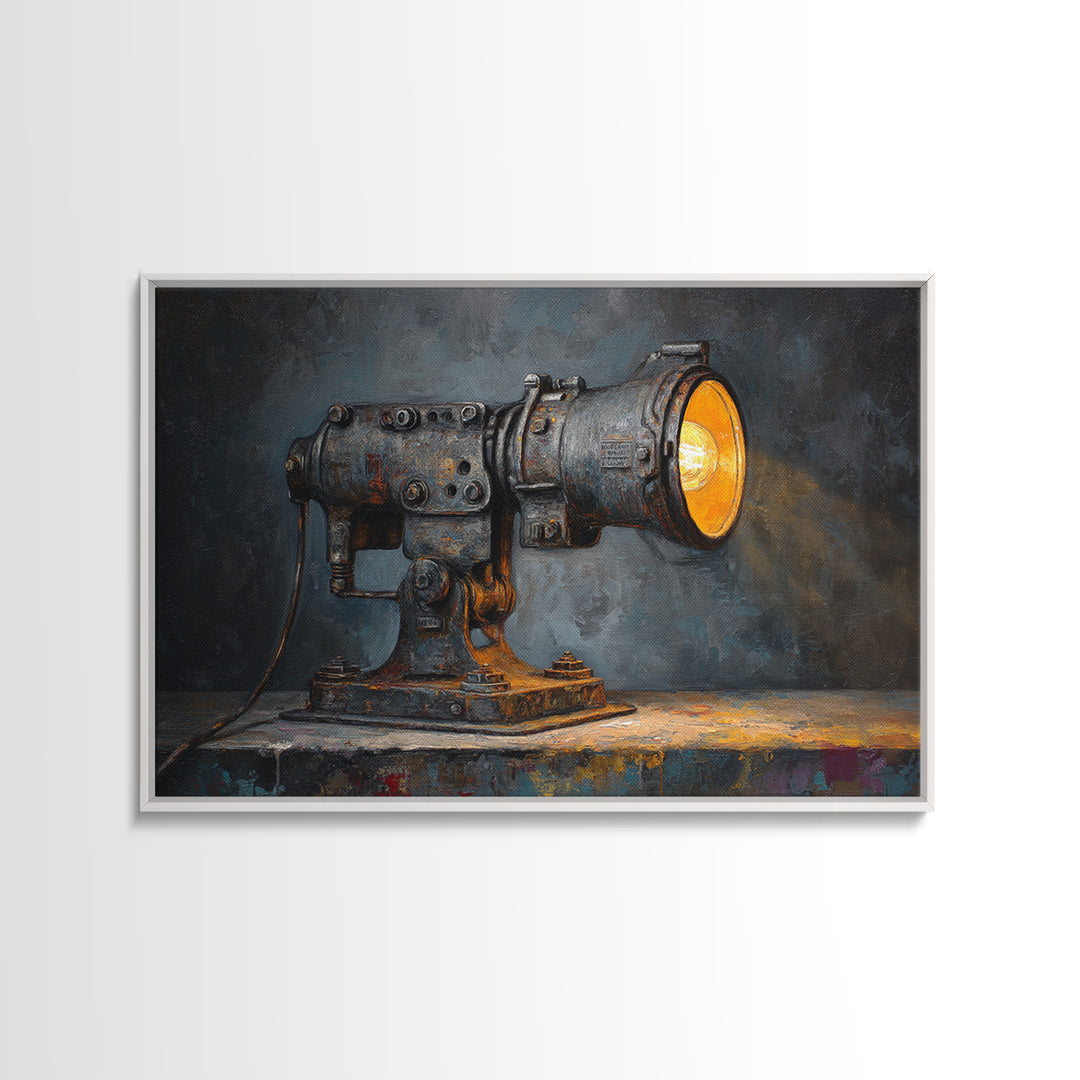 Industrial Lamp with Warm Glow Canvas Print, Industrial Art, Black and White Wall Art, Living Room Decor, Fine Art, Foundry, IND-3x2-75