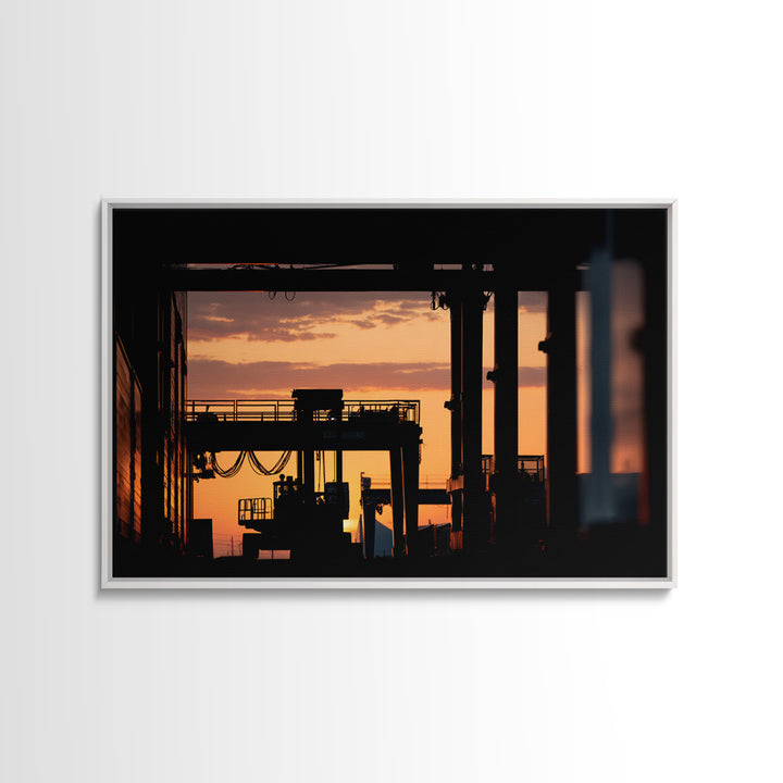 Warehouse Crane Silhouette Canvas Print, Industrial Art, Steampunk Decor, Living Room Decor, Fine Art, Foundry, Luxury Decor, IND-3x2-83