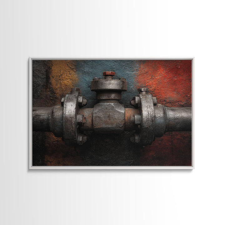 Metal Pipes and Valves as Graphic Composition Canvas Print, Industrial Art, Original Art, Living Room Decor, Fine Art, Foundry, IND-3x2-84