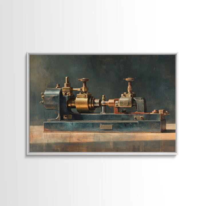 Brass Gauge and Machinery Still Life Canvas Print, Industrial Art, Home Decor, Living Room Decor, Oil Painting, Foundry, IND-3x2-89