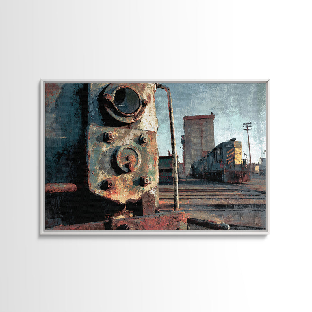 Urban Rail Yard Framed Canvas Print, Industrial Art, Art, Living Room Decor, Watercolor Art, Foundry, Printable Art, IND-3x2-97