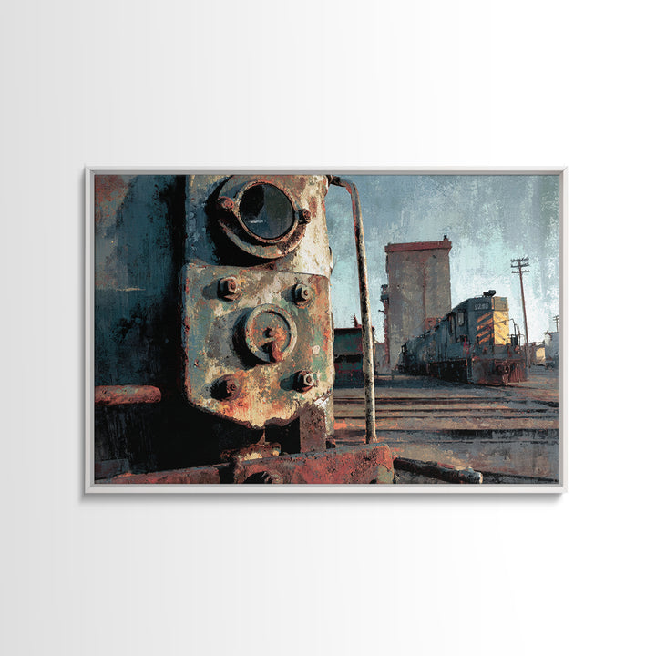 Urban Rail Yard Framed Canvas Print, Industrial Art, Art, Living Room Decor, Watercolor Art, Foundry, Printable Art, IND-3x2-97