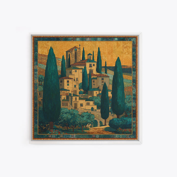 Tuscan Hillside with Cypress Trees and Golden Canvas Print, Italian Villa Art, Farmhouse Wall Art, Living Room Decor, Villa, IVA-1x1-1