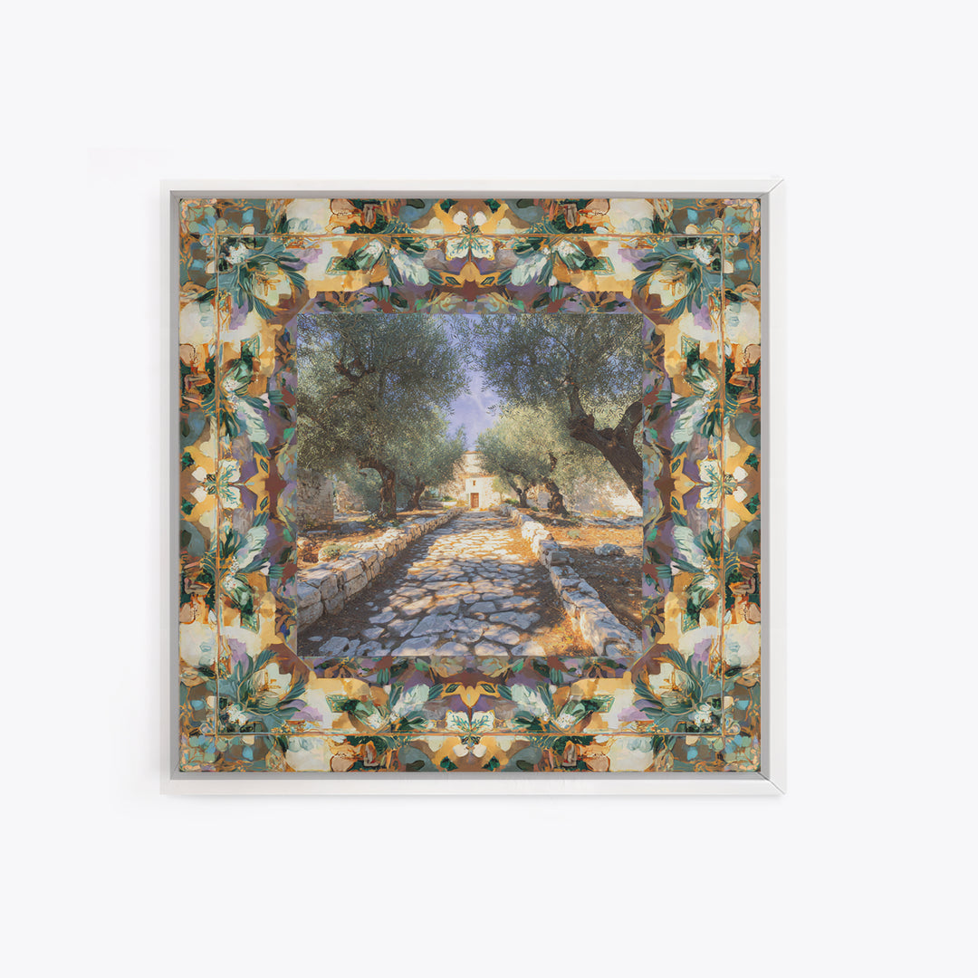 Olive Grove Path Framed Canvas Print, Italian Villa Art, Bedroom Wall Decor, Living Room Decor, Villa, Neutral Wall Art, IVA-1x1-27