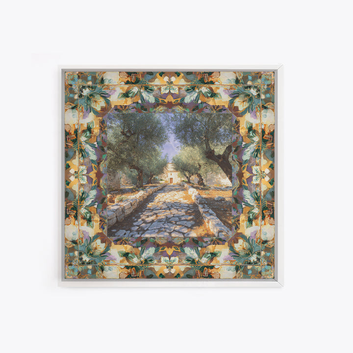 Olive Grove Path Framed Canvas Print, Italian Villa Art, Bedroom Wall Decor, Living Room Decor, Villa, Neutral Wall Art, IVA-1x1-27