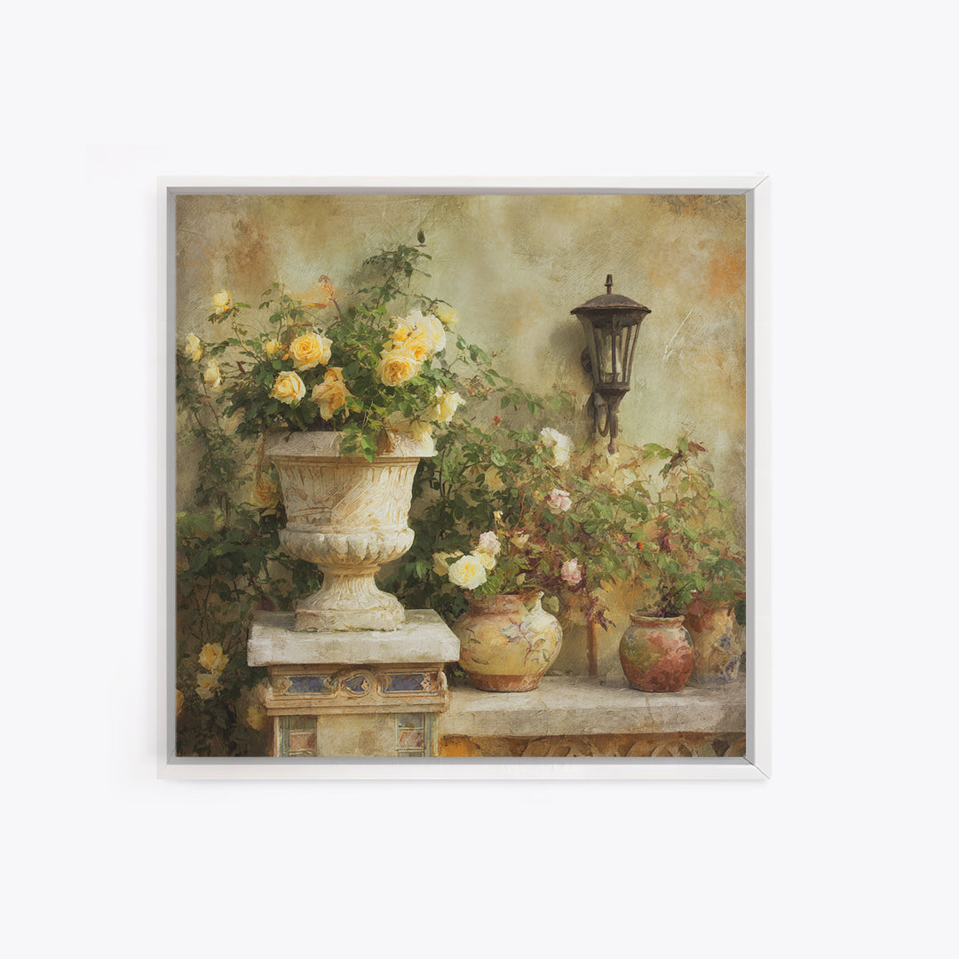 Italian Villa Garden Urn Canvas Print, Italian Villa Art, Landscape Art, Living Room Decor, Watercolor Art, Villa, IVA-1x1-30