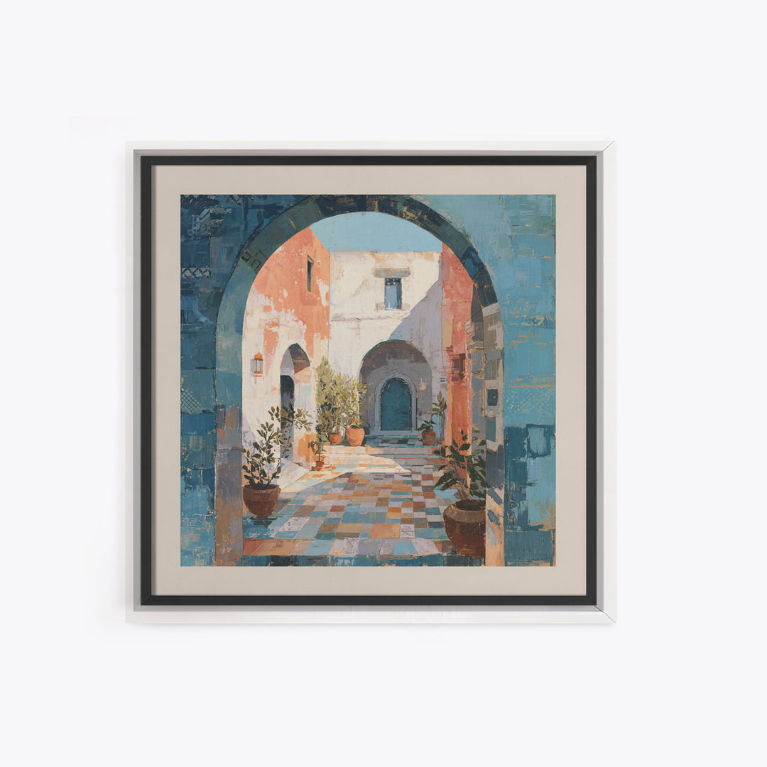 Mediterranean Arch Framing Blue Sea Framed Canvas Print, Italian Villa Art, Home Decor, Living Room Decor, Fine Art, Villa, IVA-1x1-32