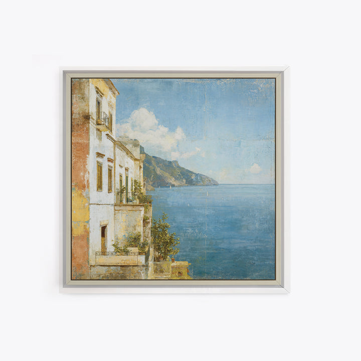 Amalfi Coast Cliffs Framed Canvas Print, Italian Villa Art, Colorful Wall Art, Living Room Decor, Oil Painting, Villa, IVA-1x1-37