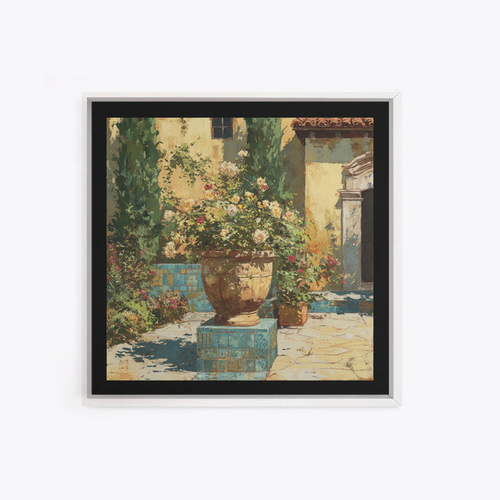 Italian Villa Garden Urn Canvas Print, Italian Villa Art, Landscape Art, Living Room Decor, Watercolor Art, Villa, IVA-1x1-54