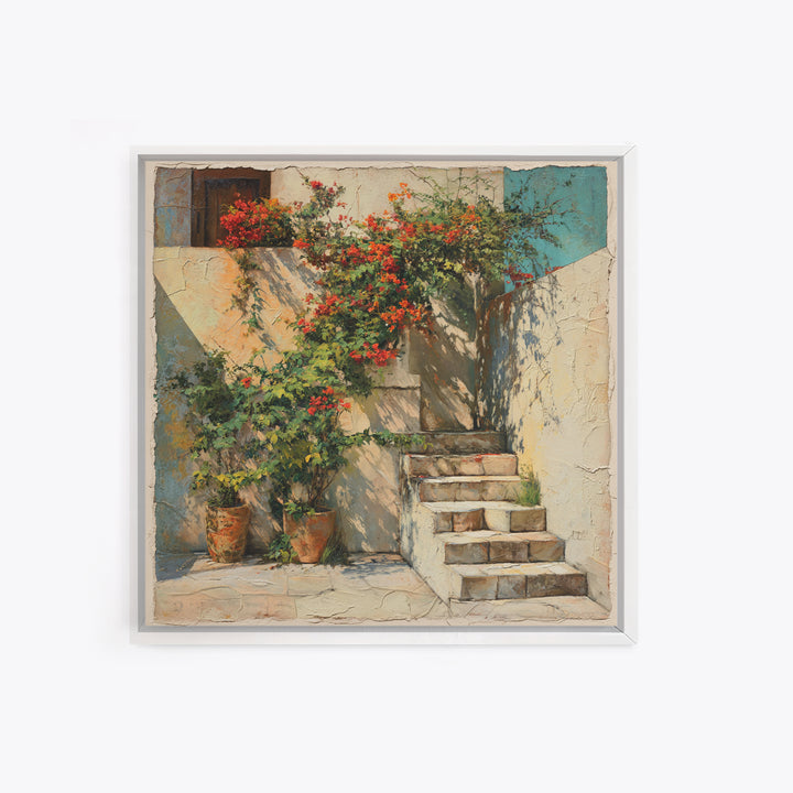 Sunlit Stone Stairway Canvas Print, Italian Villa Art, Rustic Home Decor, Living Room Decor, Fine Art, Villa, Boho Decor, IVA-1x1-59