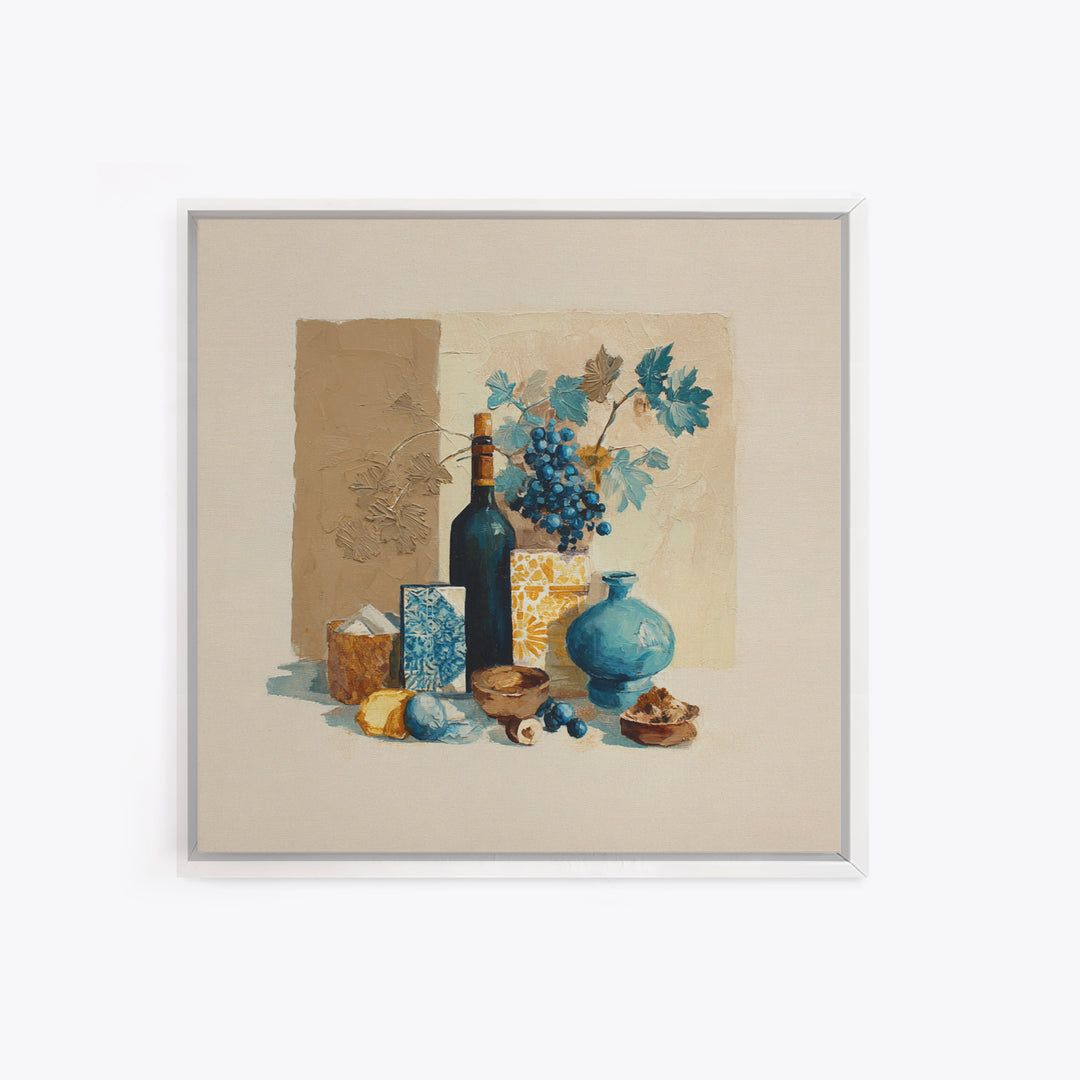 Grapevine and Wine Still Life on Linen Framed Canvas Print, Italian Villa Art, Printable Art, Living Room Decor, Villa, IVA-1x1-7