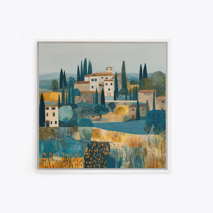 Tuscan Hillside with Cypress Trees and Golden Canvas Print, Italian Villa Art, Digital Art Print, Living Room Decor, Villa, IVA-1x1-73