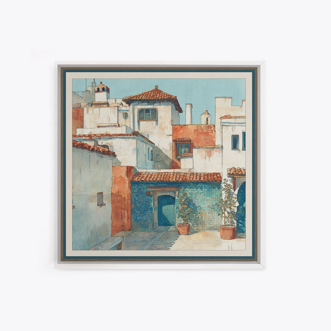 Terracotta Rooftops Against Pale Sky Canvas Print, Italian Villa Art, Neutral Wall Art, Living Room Decor, Fine Art, Villa, IVA-1x1-76