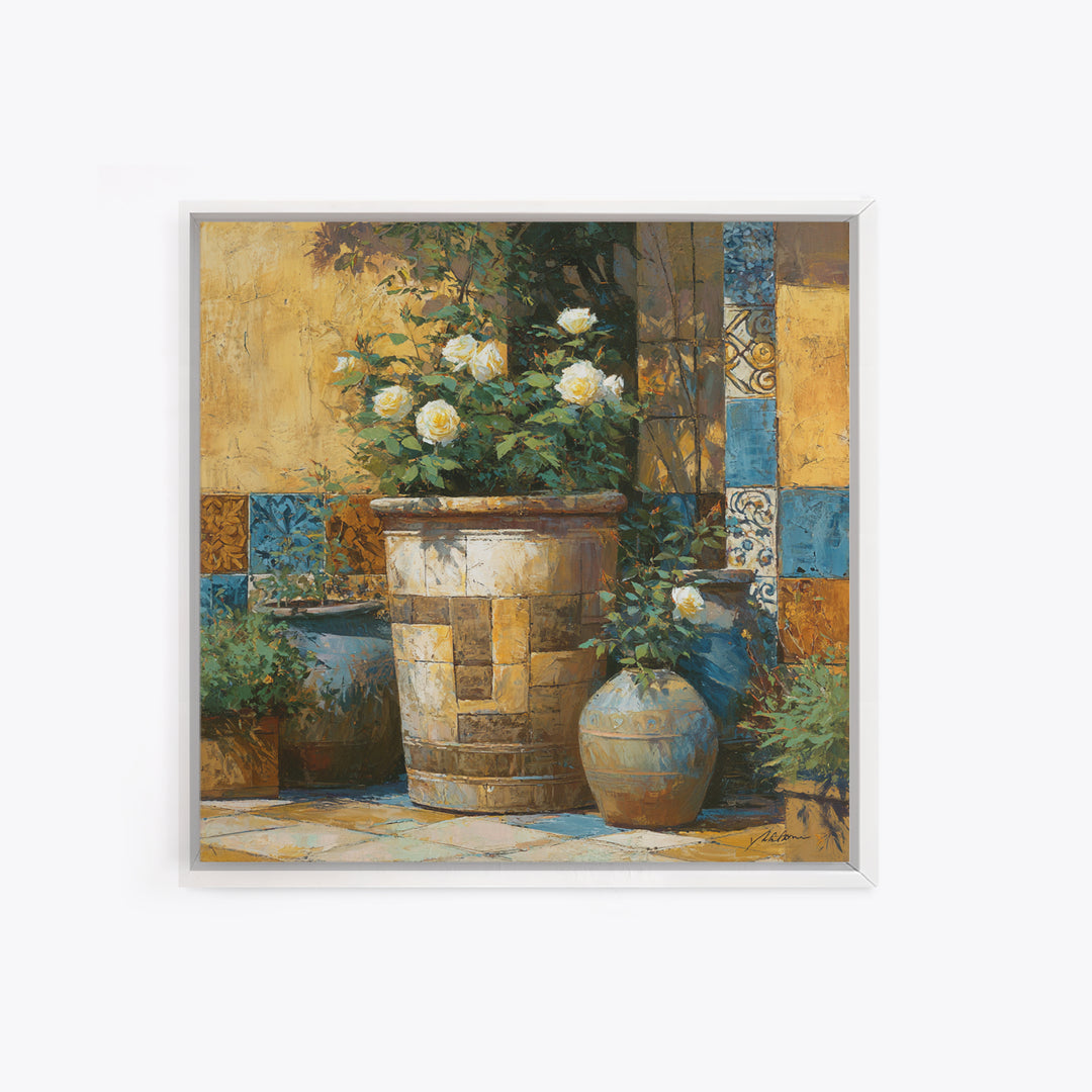 Italian Villa Garden Urn Framed Canvas Print, Italian Villa Art, Travel Poster, Living Room Decor, Villa, Fine Art Print, IVA-1x1-78