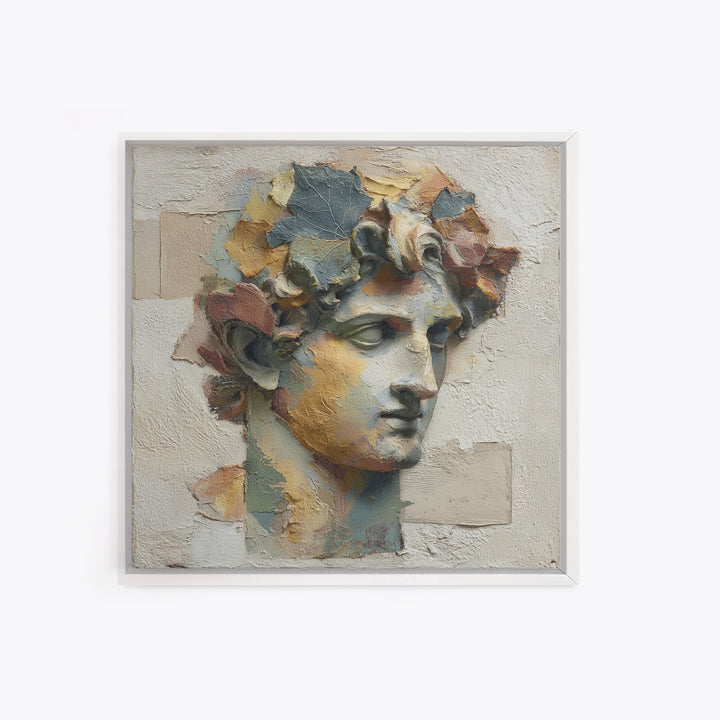 Classic Roman Statue Bust Framed Canvas Print, Italian Villa Art, Landscape Print, Living Room Decor, Abstract Art, Villa, IVA-1x1-84