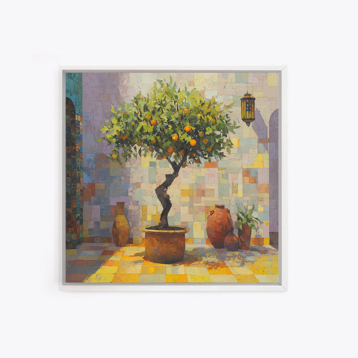 Orange Tree in a Courtyard Planter Canvas Print, Italian Villa Art, Rustic Home Decor, Living Room Decor, Fine Art, Villa, IVA-1x1-86