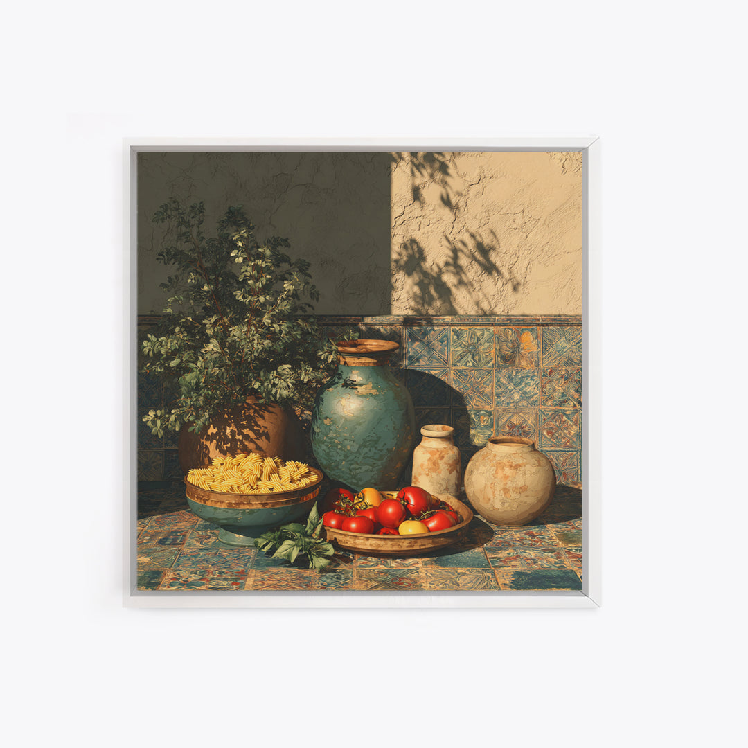 Pasta Herbs and Tomatoes Still Life Canvas Print, Italian Villa Art, Wall Decor, Living Room Decor, Fine Art, Villa, IVA-1x1-91